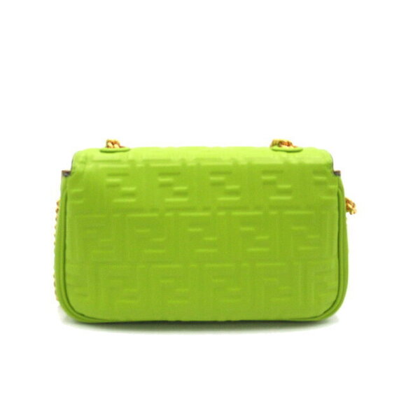 FENDI Baguette Chain Midi Shoulder Bag Leather Green - Picture 2 of 8